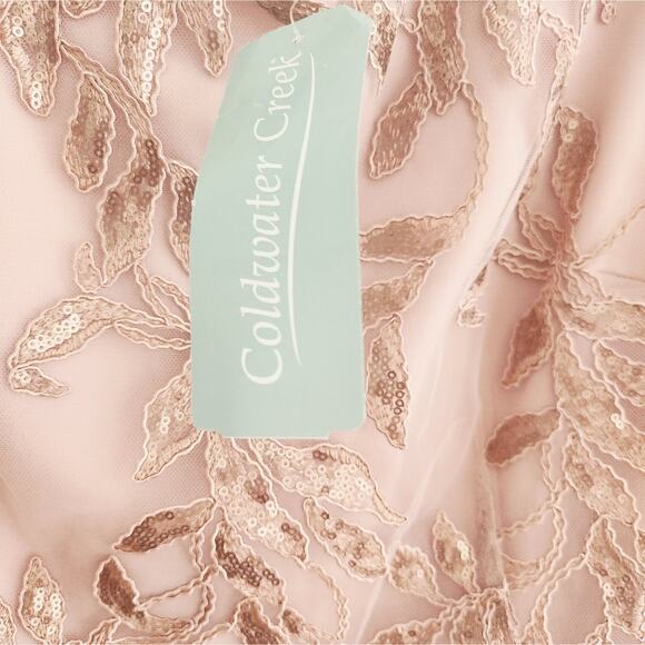 12 New Pink Champagne Lace Top Chiffon Dress - Picture 6 of 8